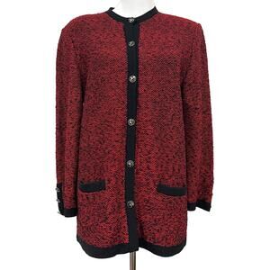Leamond Dean Vintage Cardigan Sweater Red Black Buttons Pockets Women’s Sz 16